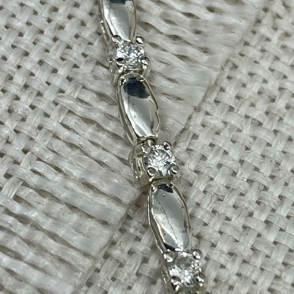 Vintage 7" Sterling Silver Marquise & Round Accent Bracelet - Picture 6 of 16